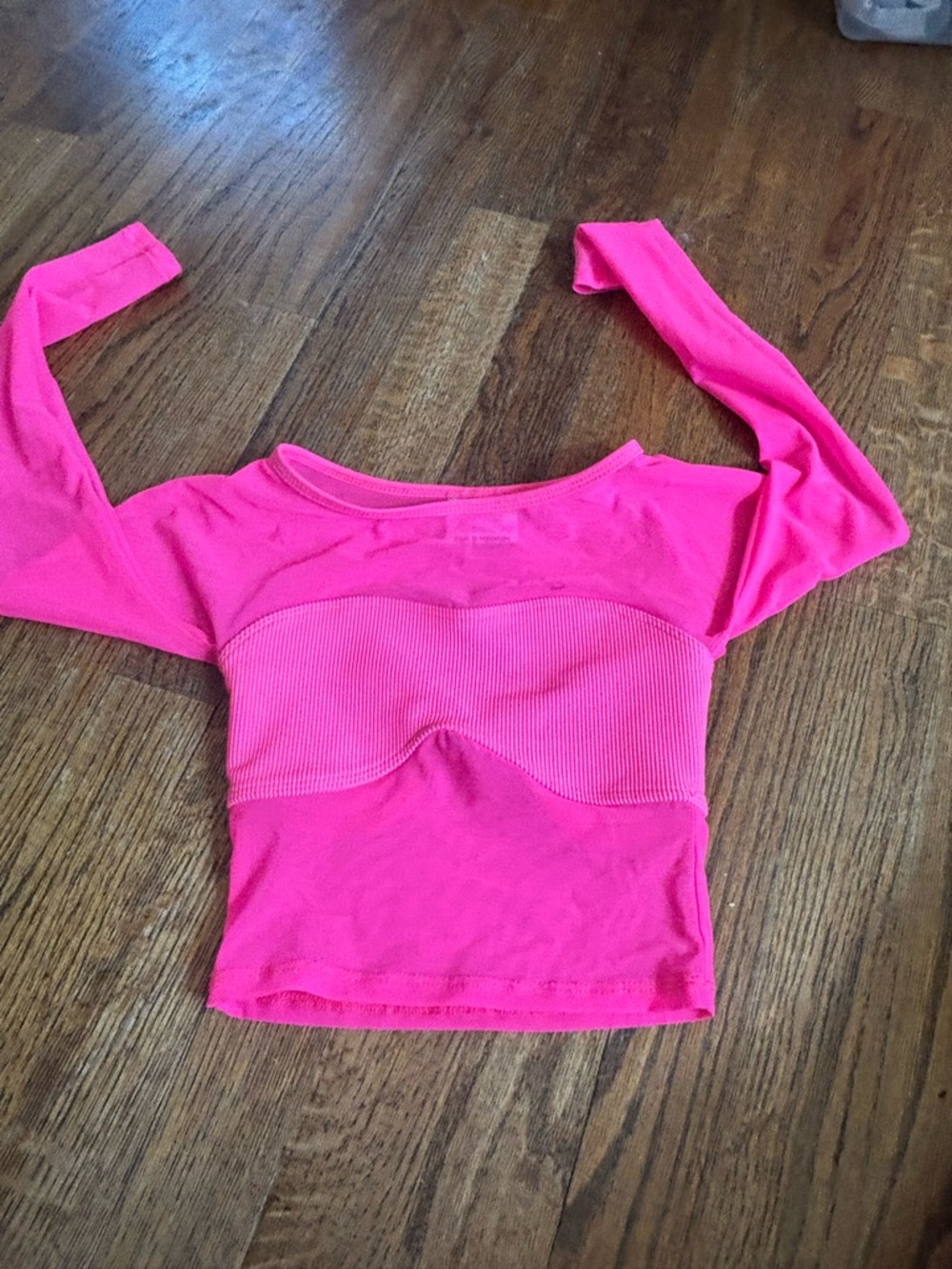 Girls' Hot Pink Ribbed Long-Sleeve Crop Top
